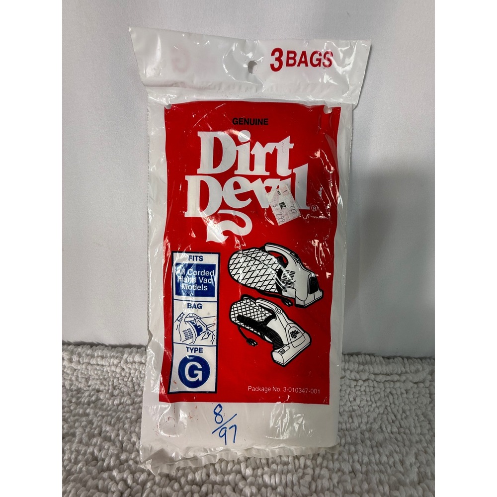 Dirt‎ Devil Type G Vacuum Bags 3-Pack Genuine for Corded Hand Vacs 3-010347-001